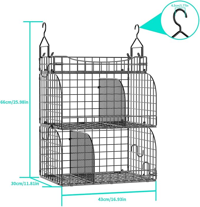 HapiRm Hanging Closet Organizer Storage - 3 Tier Metal Stackable Hanging Closet Shelves with Dividers and S Hooks, Foldable C