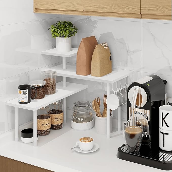 Homode Kitchen Countertop Organizer Corner Shelf, Bathroom Counter Organizers and Storage, 3 Tier Wood Shelf Organizer Space 