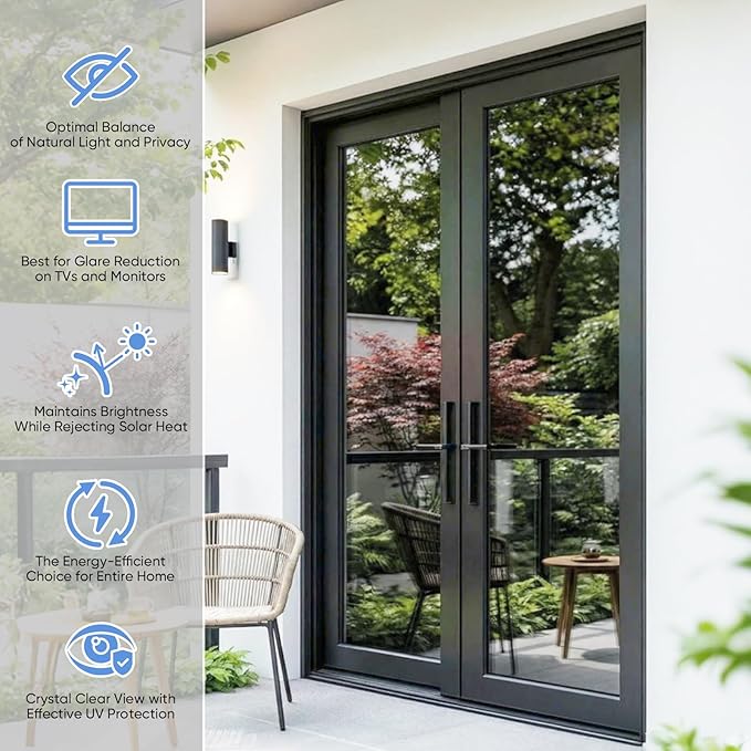 SUNBABY Window Tint for Home, One Way Privacy Film Heat & UV Blocking, Static Cling No Glue Renter Friendly Cover for Home Bedroom, Office & Sliding Glass Door, 17.5 x 118.1 Inch with 3 Tools, Silver