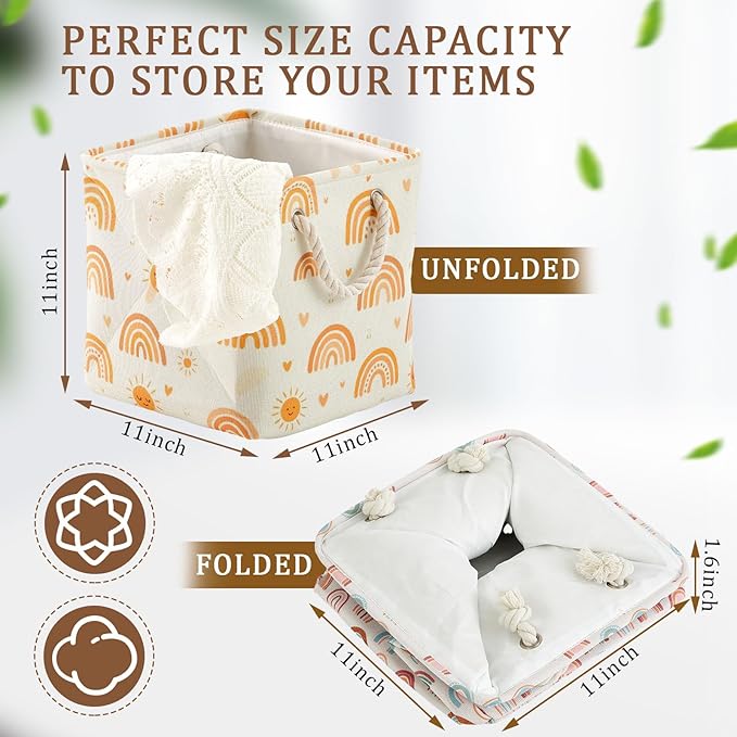 Geiserailie 6 Pcs 11 x 11 Inch Cube Storage Bins Fabric Storage Organizer Bins Foldable Cube Baskets with Sturdy Carry Handle