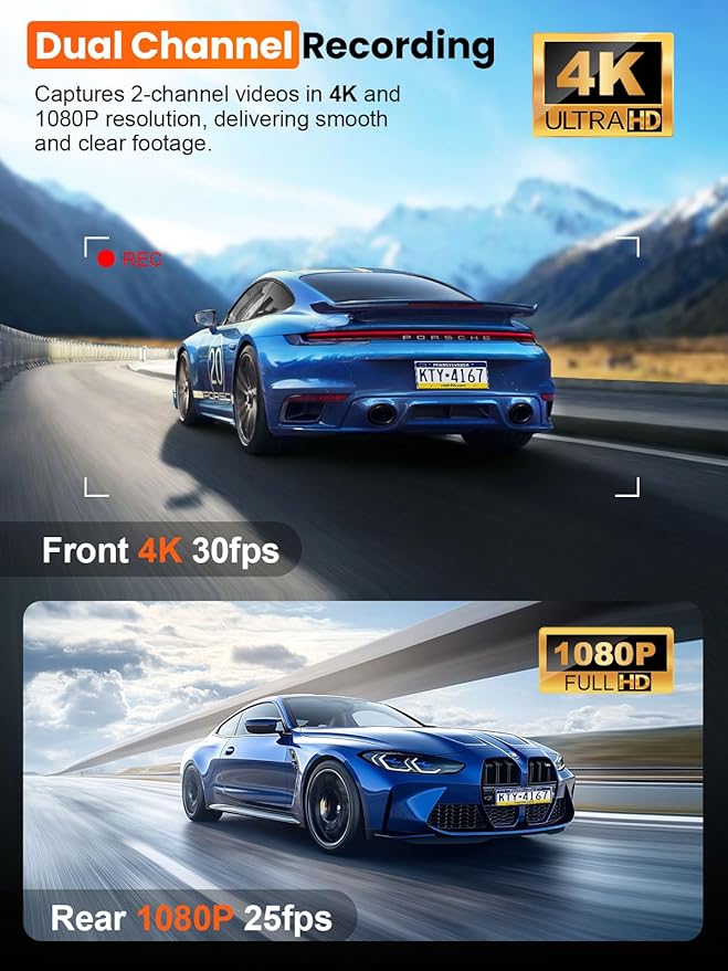 4K Dash Cam Front and Rear, Built-in 5G WiFi GPS, 64GB Card Included, 3.59'' IPS Screen Dash Camera for Cars, Dual Dashcam wi