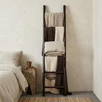 Wooden Blanket Ladder - 76in Natural Wood Color- Leaning Wall Decor for Bedroom, Bathroom, Living Room - Rustic Quilt Holder 