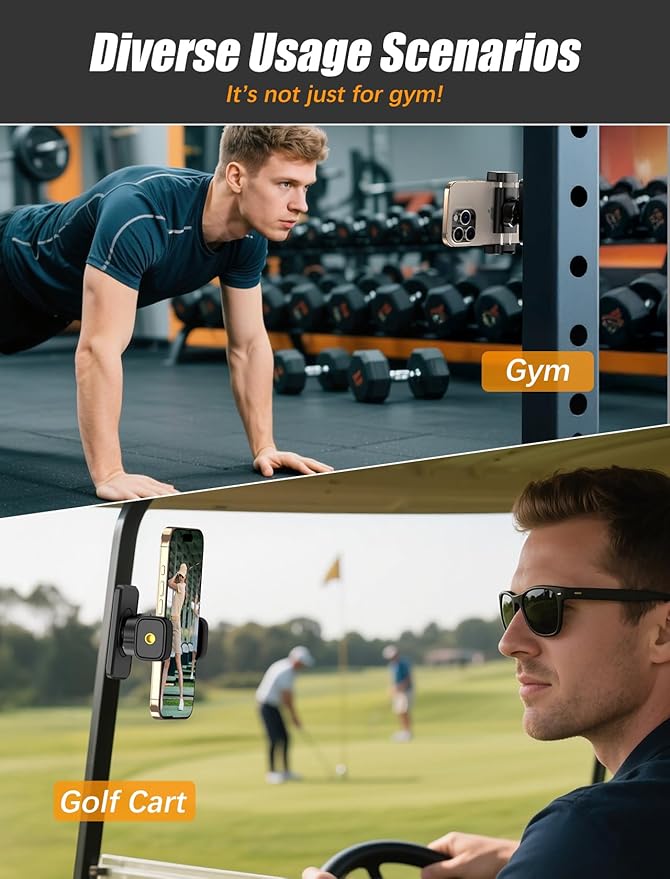Gym Magnetic Phone Holder【Strong Magnets】- 360 Adjustable Magnetic Phone Mount, Phone Holder Gym Accessories for Men Women Compatible with All Smartphones 4.7-7"