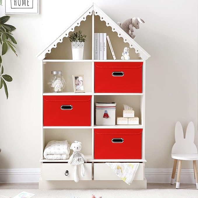 STOREONE Fabric Storage Cube Bins Foldable Organizer Container Collapsible Basket with Lids and Metal Handles, for Home, Bedr