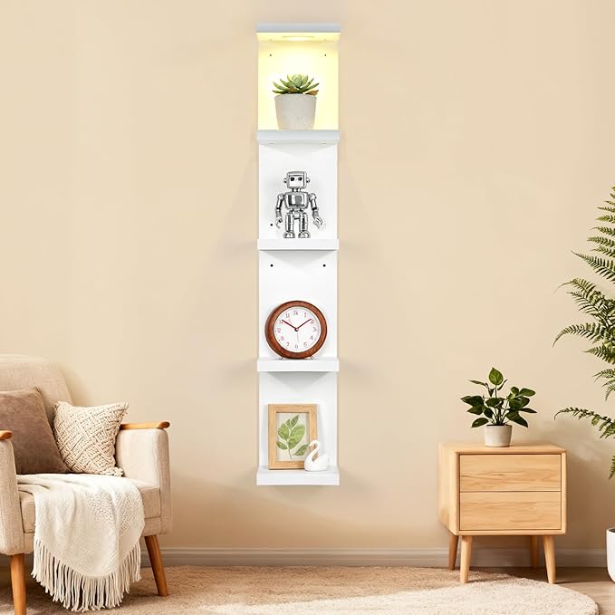 Garvee 5-Tier Heavy Duty Wall Mounted LED Floating Shelves, Remote Control Storage Shelf for Home Office Collectibles Books D