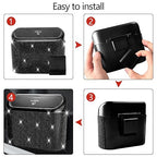NBTEPEM Bling Car Trash Can with Lid - 2 Pack, Mini Auto Garbage Can with 60 Trash Bags, Automotive Garbage Container Bin, Bling Car Accessories Trash Can for Women (Black Diamond)