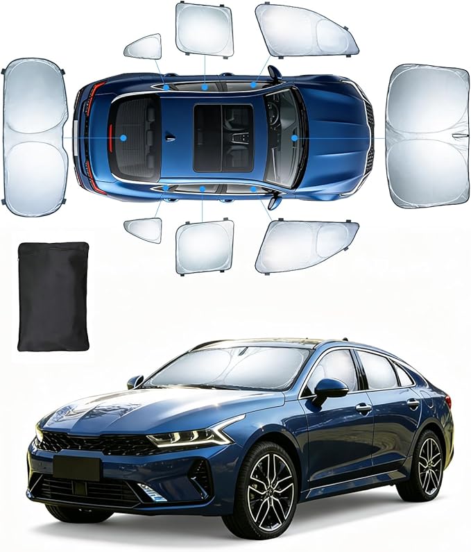 Sun Shades for Kia K5 2021-2025 2026 Windshield Sunshade Accessories Full Window Shades for K5 Front Rear Side Window Covers Fixed with Inserts Sun Visor Blocker Privacy Car Keep Car Cool 8 PCS