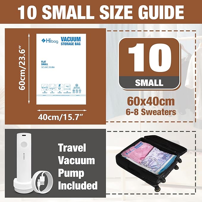 Travel Vacuum Bags with Electric Pump, Vacuum Travel Bags for Luggage and Suitcase, Clothes Clothing, Small 10 Pack