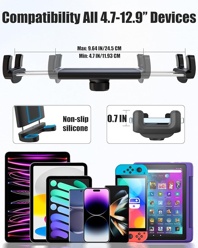 Charchendo Upgraded CD Slot Tablet Car Mount, Long Arm Extendable Car Cradle with 360° Rotation, Case Friendly Car Holder for iPad Pro/Air/Mini, Samsung Galaxy Tab, All 4.7"-13" Device