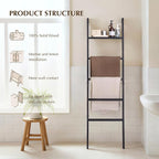 Blanket Ladder with Top Shelf, 5-Tier Wood 64” Decorative Ladder for Living Room Throws, Bedroom Quilt, Bathroom Towel & Toil