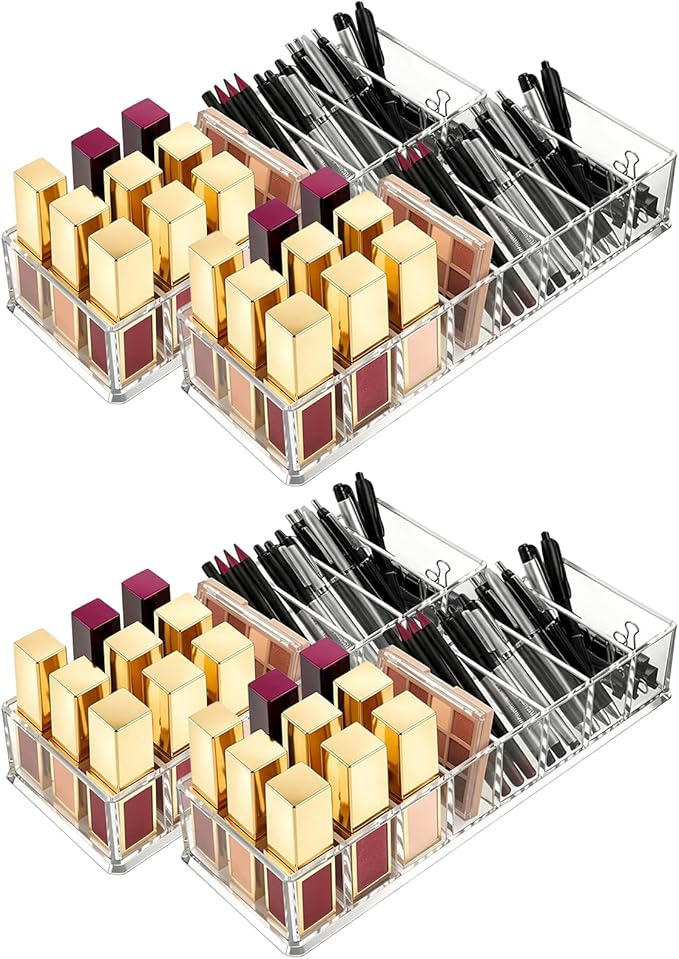 Foraineam 4 Pack Acrylic Compact Organizer Cosmetics Beauty Care Powder Holder Blushes Highlighters Eyeshadow Makeup Organize
