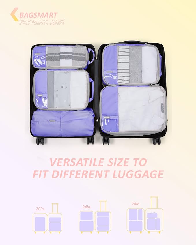 BAGSMART 6 Set /4 Set/2 Set Compression Packing Cubes for Travel, Lightweight Luggage Organizer Bags, Durable Space Saver Bag