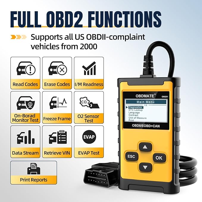Check Engine Code Reader, OBDMATE OM201 OBD2 Diagnostic Tool Clearing Faulty Codes with Wireless Printing | Graphic Live