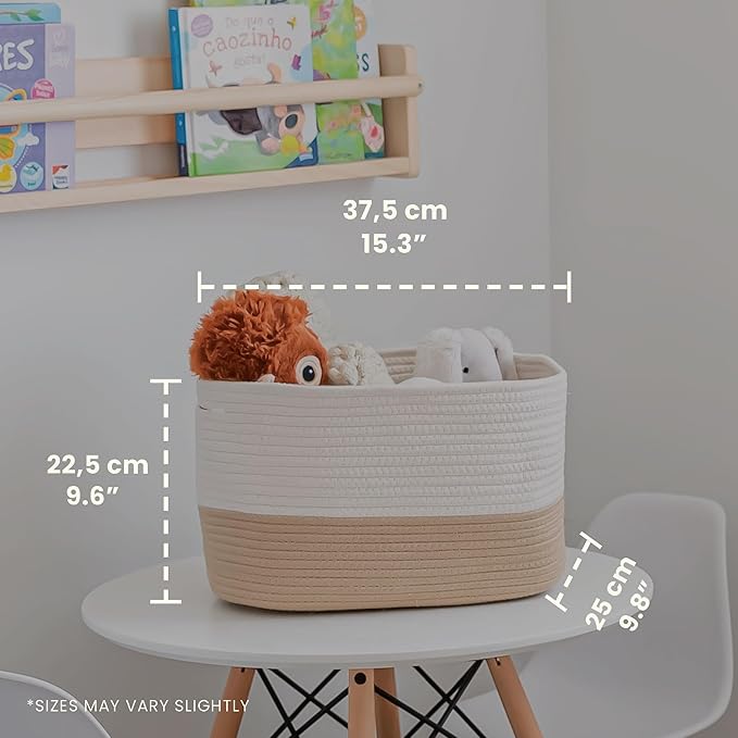 OrganiHaus Cotton Rope Basket for Shelf - Woven Storage Basket for Organizing, Closet & Toy Storage - Honey/Off-White - 15x9x
