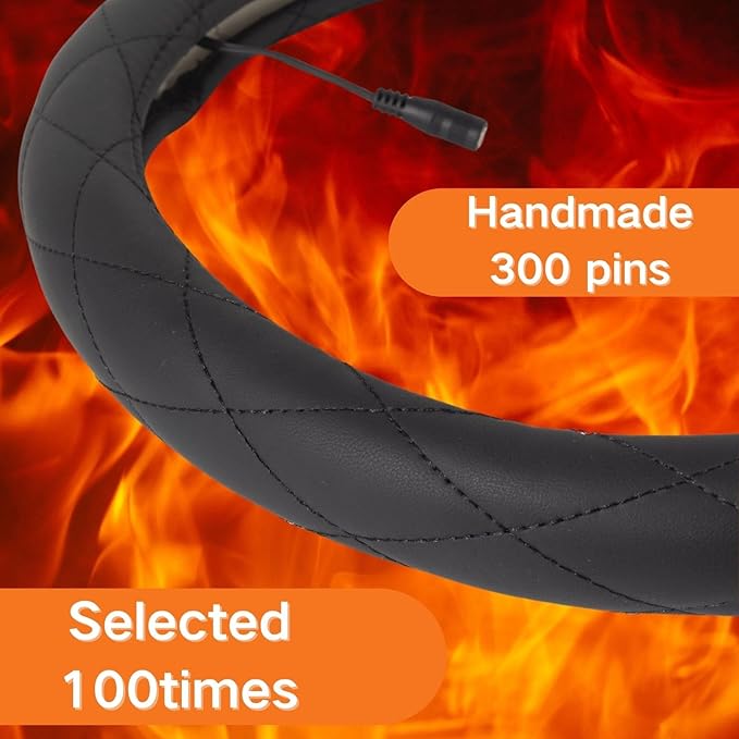 Heated Steering Wheel Cover - WARMITORY Luxury Steering Wheel Heater, 12V Quick Hand Warmer, 14.5-15 inches (Leatheret PU) (Jade Black)