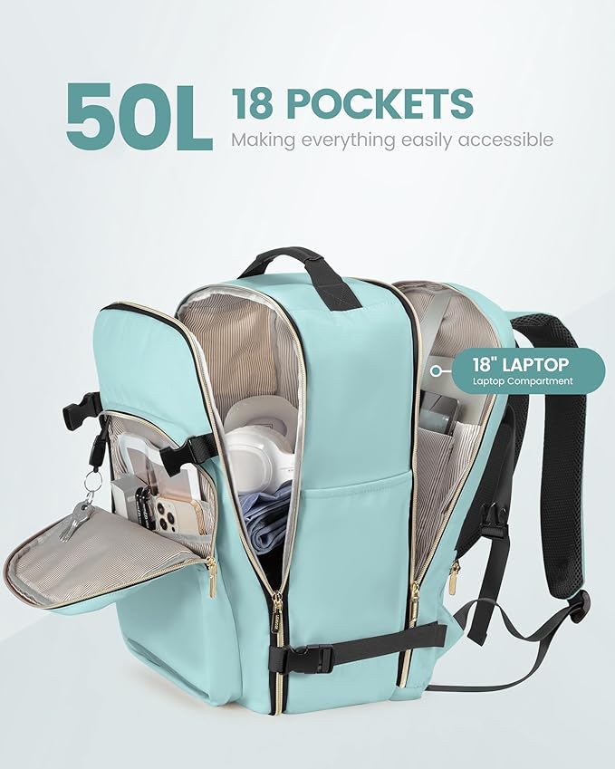 LOVEVOOK Travel Backpack for Women & Men 50L,Airline Approved Carry On Backpack Travel Essentials,TSA Carry on Luggage,Waterp