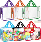 6 Packs Toy Storage Bags with Labels, 11.8x8.7x3.9In Large PVC Reusable Clear Board Game Storage with Zipper, Travel Waterpro