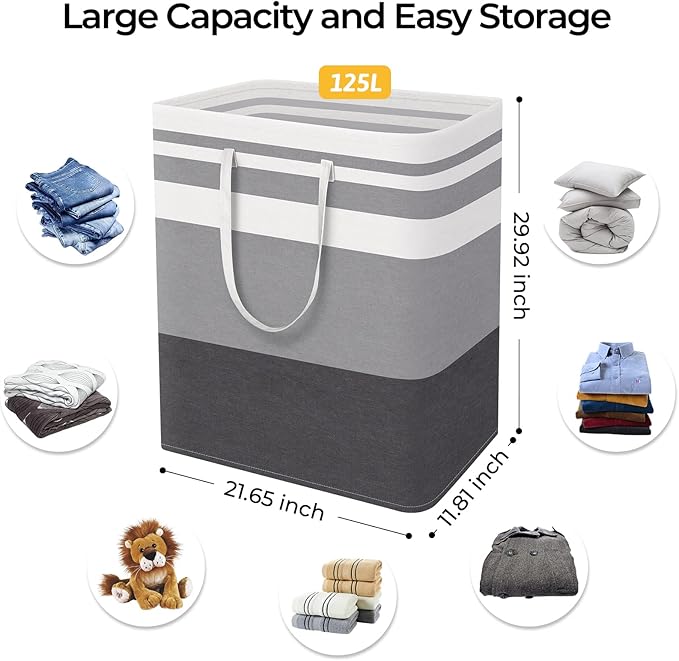 HomeHacks 3-Pack Large Laundry Basket, Waterproof, Freestanding Laundry Hamper, Collapsible Tall Clothes Hamper with Extended