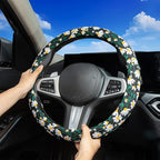 Embroidered Flowers Black Cute Daisy Steering Wheel Cover Auto Anti-Slip Breathable Rubber Steering Wheel Protector,Floral Car Accessories for Women,Universal Size Fit Most Cars -15 inch