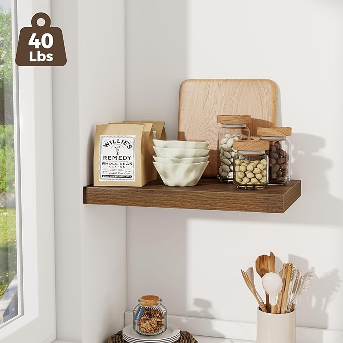 Fun Memories 12 Inch Deep Floating Shelves for Wall, 20 Inch Long Wall Mounted Storage Shelf with Invisible Brackets, 3 Pack 
