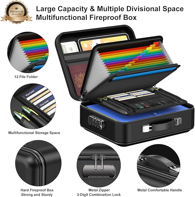 COLCASE Fireproof Document Box with Lock, Hard Fireproof Waterproof Box Creative Hard-Shell Design Fireproof Safe Box Documen