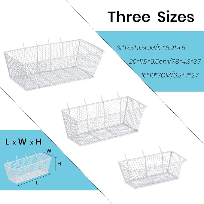 Photect Pegboard Wire Baskets Accessories Hanging Wall Organizer 3 Sizes Pegboard Bins Basket Home Garage Multi Fit Organizer