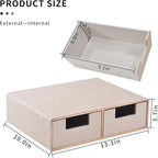 Stackable Drawer Organizer PU Leather Classic Handmade and Linen Leather Desk Organizer with Drawers－Mini Desktop Drawer Orga