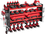 VEVOR Power Tool Organizer Wall Mount, 4-Layer Storage Rack with 8 Drill Holders, Tools Holder and Storage Rack with Side Peg
