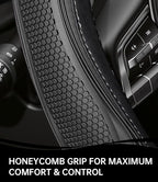 XCBYT Steering Wheel Cover - Black Leather Steering Wheel Wrap Great Grip with 3D Honeycomb Quick and Effortless Installation
