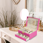 2-Layer Jewelry Box for women, jewelry organizers and storage with Removable Jewelry Tray, vintage quilted top Lockable Jewel