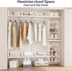 SWTYMIKI Hanging Closet Organizer Storage - 4 Tier Metal Stackable Hanging Closet Shelves with Dividers and S Hooks, Foldable