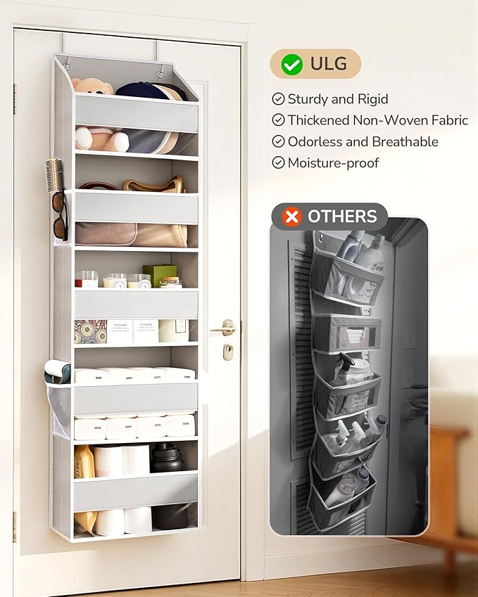 ULG 2-Pack Over-The-Door Organizer 5 Tiers, – Hanging Storage Organizer with 4 Mesh Side Pockets,Space Saving Closet Door Org