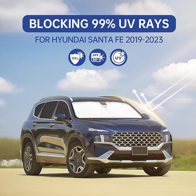 Car Window Shades for Hyundai Santa Fe 2019-2023, Full Car Window Covers for Privacy, Sunshades for Santa Fe Front Rear Windshield Side Windows to Block UV and Protect Privacy(8pcs)