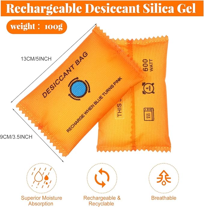 5 Packs 100g Rechargeable Desiccant Moisture Absorbing Bag for Storage Bin Silica Gel Dehumidifier Bag Reusable Indicating