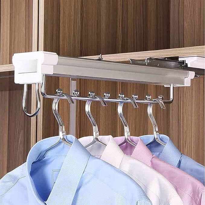 Pull Out Clothes Rail Extendable Clothes Rail - Sliding Wardrobe Closet Rod, Pull Out Closet Clothes Rail With Buffer System,