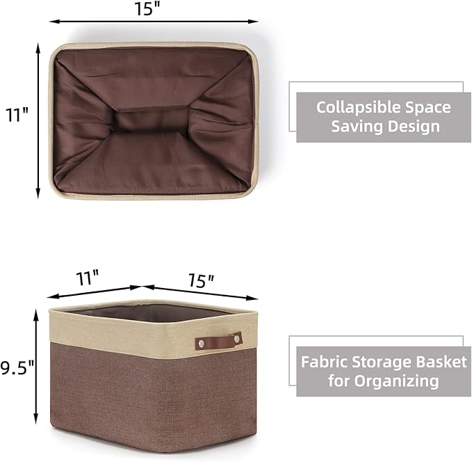HNZIGE Large Fabric Storage Bins (3 Pack) Canvas Baskets for Storage Clothes Toys, Closet Baskets with Handles for Organizing