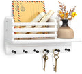 Rebee Vision Farmhouse Pine Wood Key Holder Wall Mount - Key Holder for Wall with Storage Shelf & 6 Hooks - Decorative Mail O