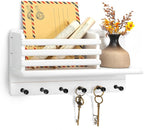 Rebee Vision Farmhouse Pine Wood Key Holder Wall Mount - Key Holder for Wall with Storage Shelf & 6 Hooks - Decorative Mail O