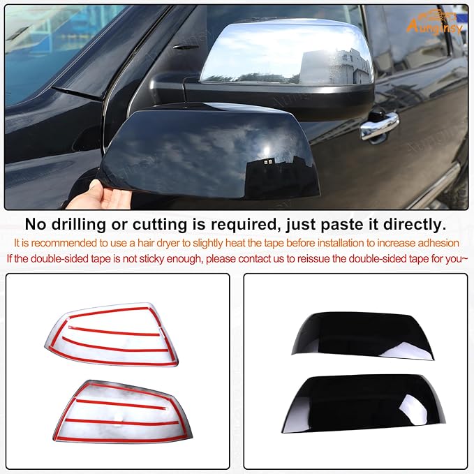 Car Door Rear View Mirror Cover Trim Compatible with Toyota Tundra 2007-2021 Sequoia 2008-2020 Exterior Rearview Mirror Housing Cap Protector Accessories, Only Fit Without Turn Signal Lights Version