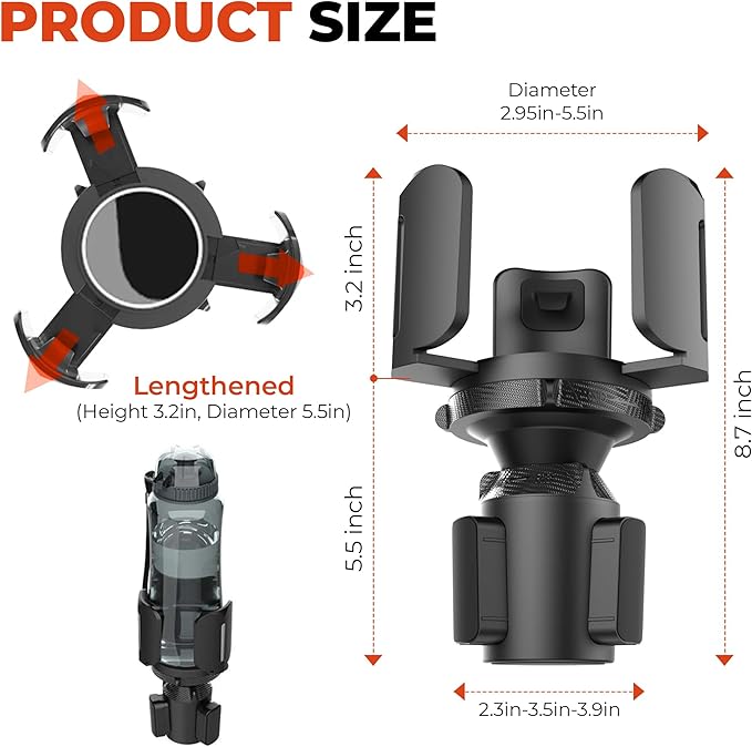 2024 Upgraded 2-in-1 Car Cup Holder Expander Adapter with Expandable Arm and Adjustable Base, 360° Rotation, Compatible with 