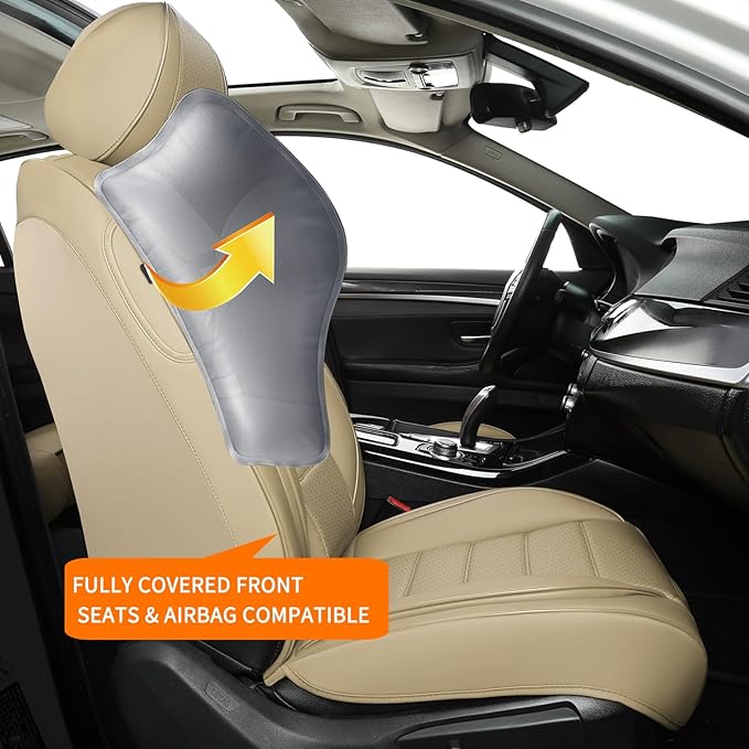 Car Seat Covers Full Set, 5Pcs Universal Leather Seat Covers for Cars, Waterproof Front and Rear Seat Covers, Breathable Auto