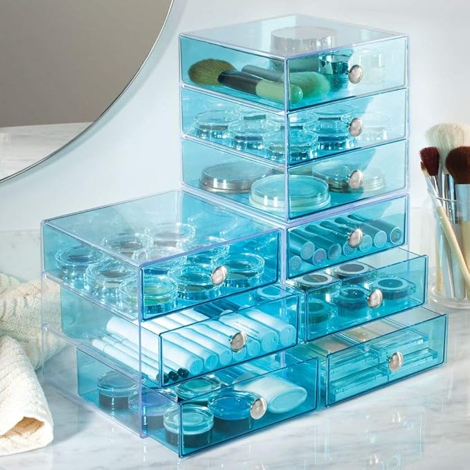 iDesign BPA-Free Plastic 3-Drawer Vanity Organizer - 6.5" x 6.5" x 6.5", Aqua