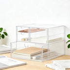 Prsildan Acrylic Drawer Makeup Organizer with 4 Drawers, Set of 2 Office Desk Organizers Accessories, Clear Stackable Storage