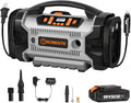 WORKSITE Tire Inflator Air compressor Portable, 160 PSI Car Air Pump with Multi Power Source (110V AC, 12V DC & 20V Battery) for cars, bikes, balls,Gray