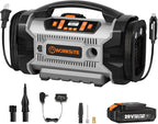 WORKSITE Tire Inflator Air compressor Portable, 160 PSI Car Air Pump with Multi Power Source (110V AC, 12V DC & 20V Battery) for cars, bikes, balls,Gray