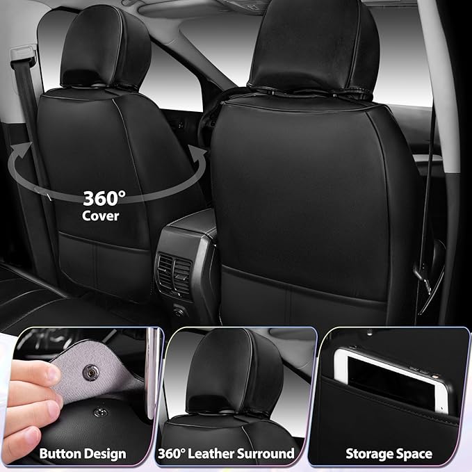CAR PASS Nappa Leather Seat Covers Front Seats Only, Waterproof Faux Leather car Seat Cover 2 Piece Cushions Protector Univer