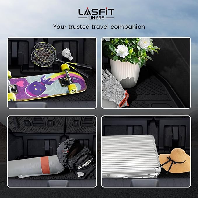 LASFIT Cargo Mat & Backrest Mats for Kia Carnival 2026 2025 2024 2023 2022 / Kia Carnival Hybrid 2025-2026, All Weather TPE Custom Fit Mats Car Trunk Mat Cargo Liner Accessoires, Black