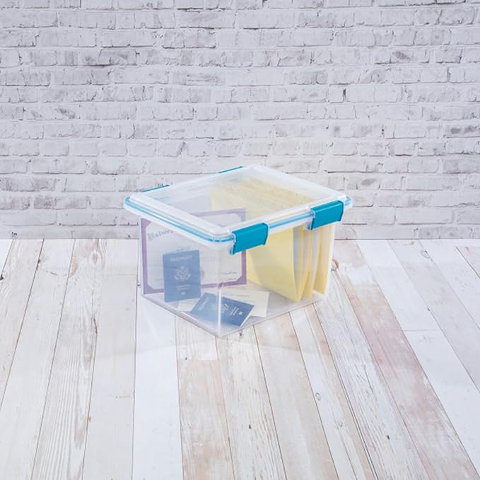 Sterilite 4-Pack Gasket Box, Weather-Resistant Storage Bins with Latching Lids, 32 Quart - Heavy-Duty Organizing Containers f