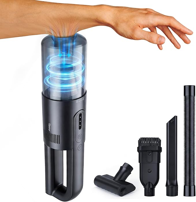 Handheld Vacuum Cordless, 5-in-1 Car Vacuum Portable Cordless 30 Mins Rapid Rechargeable Hand Vacuum Brushless Motor 19000Pa 