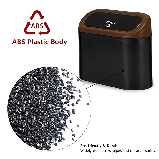 Ginsco 2 Pack Mini Car Trash Can with Lid, Small Car Garbage Can, Cute Leakproof ABS Car Trash Bin, Car Accessories for Interior, Garbage Bin for Car, Home, Office with 120pcs Trash Bags Black/Brown